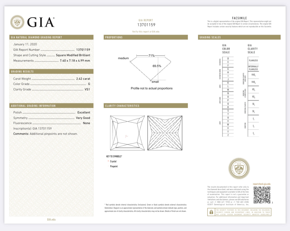 2.42 Carat Princess Cut Diamond G, VS2 , GIA Certified 13701159 //