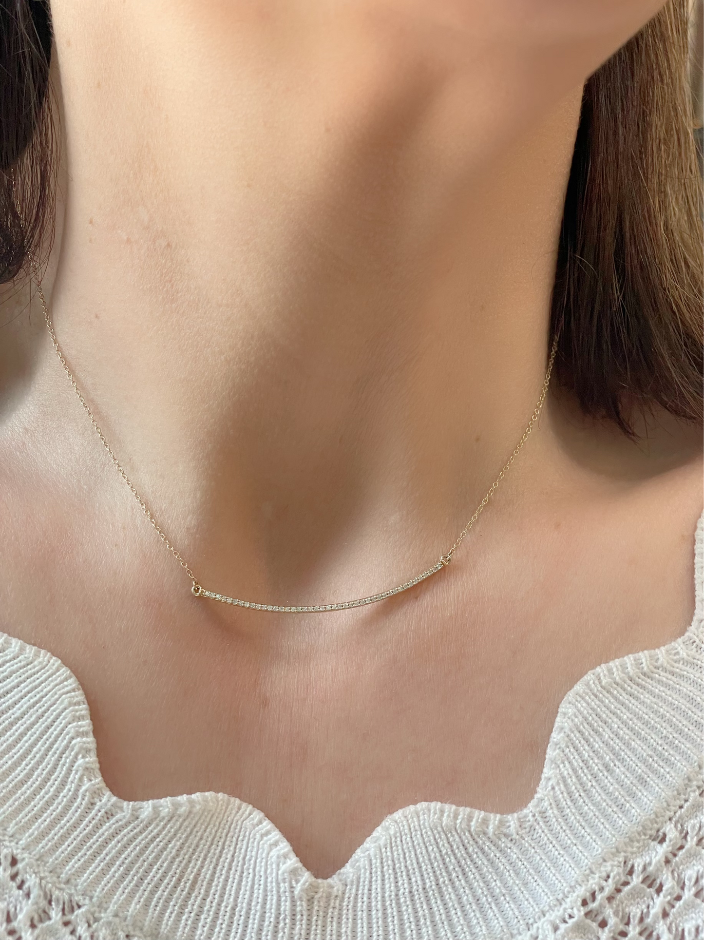 14K Yellow 1/6 CT Natural Diamond Bar Pendant, Comes with Adjustable 16-18" Necklace