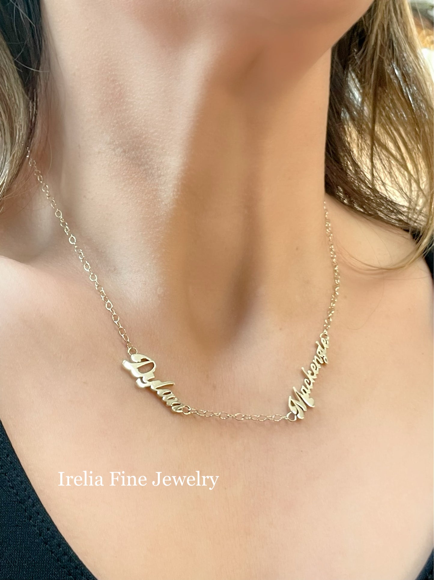 Custom Personalized Neck Wear : 14k Gold Double Name Necklace