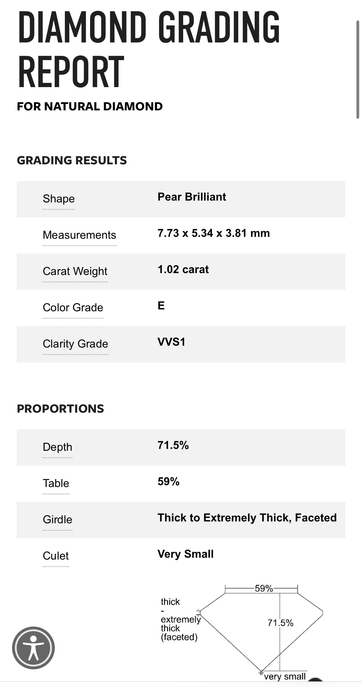 1.02 Carat Pear Shape Diamond E , VVS1 , GIA Certified 2175131268 //