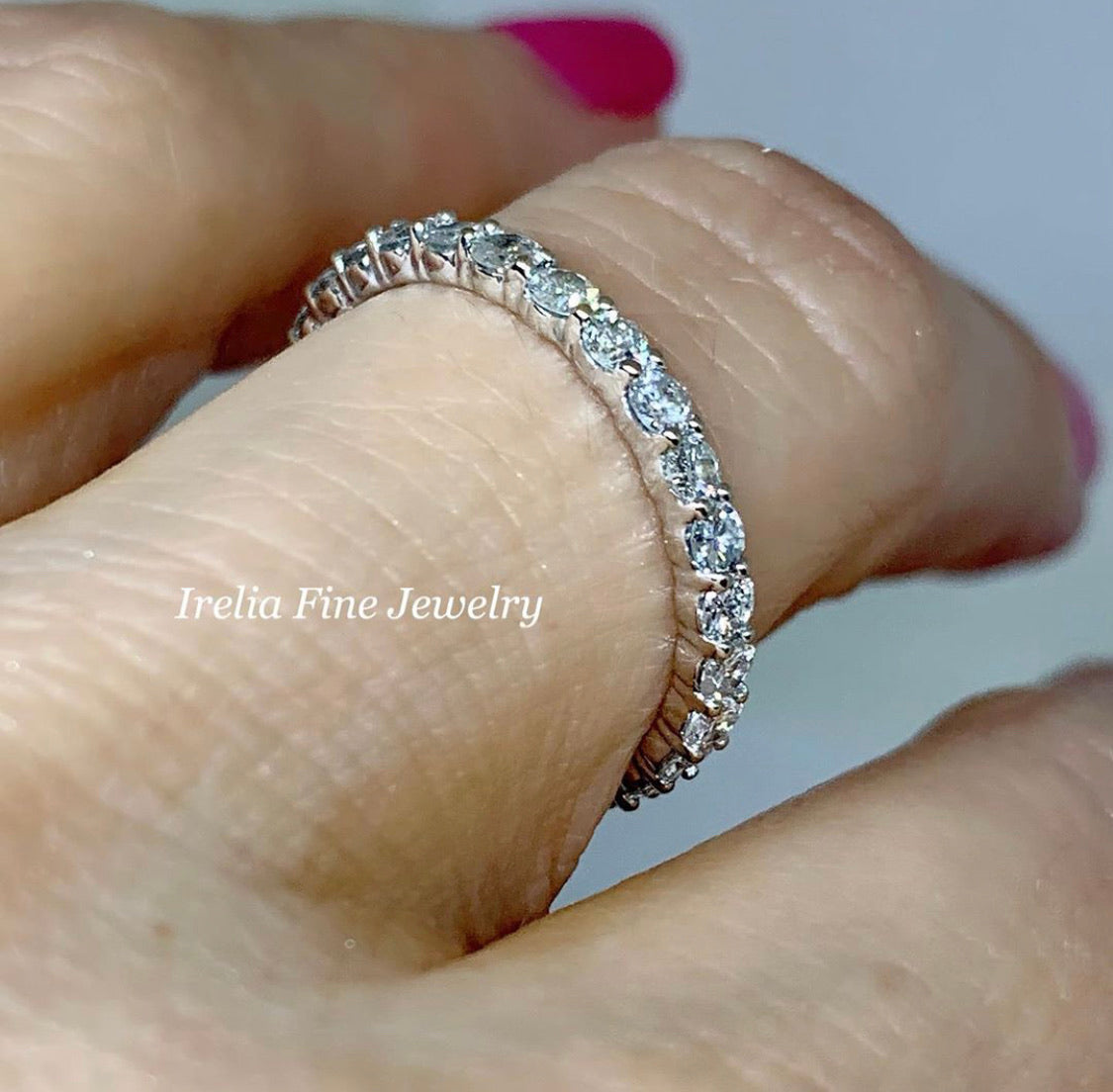 14K White Gold 2 mm Round Natural 7/8 Carat Diamond Eternity Band, Ring Size 7