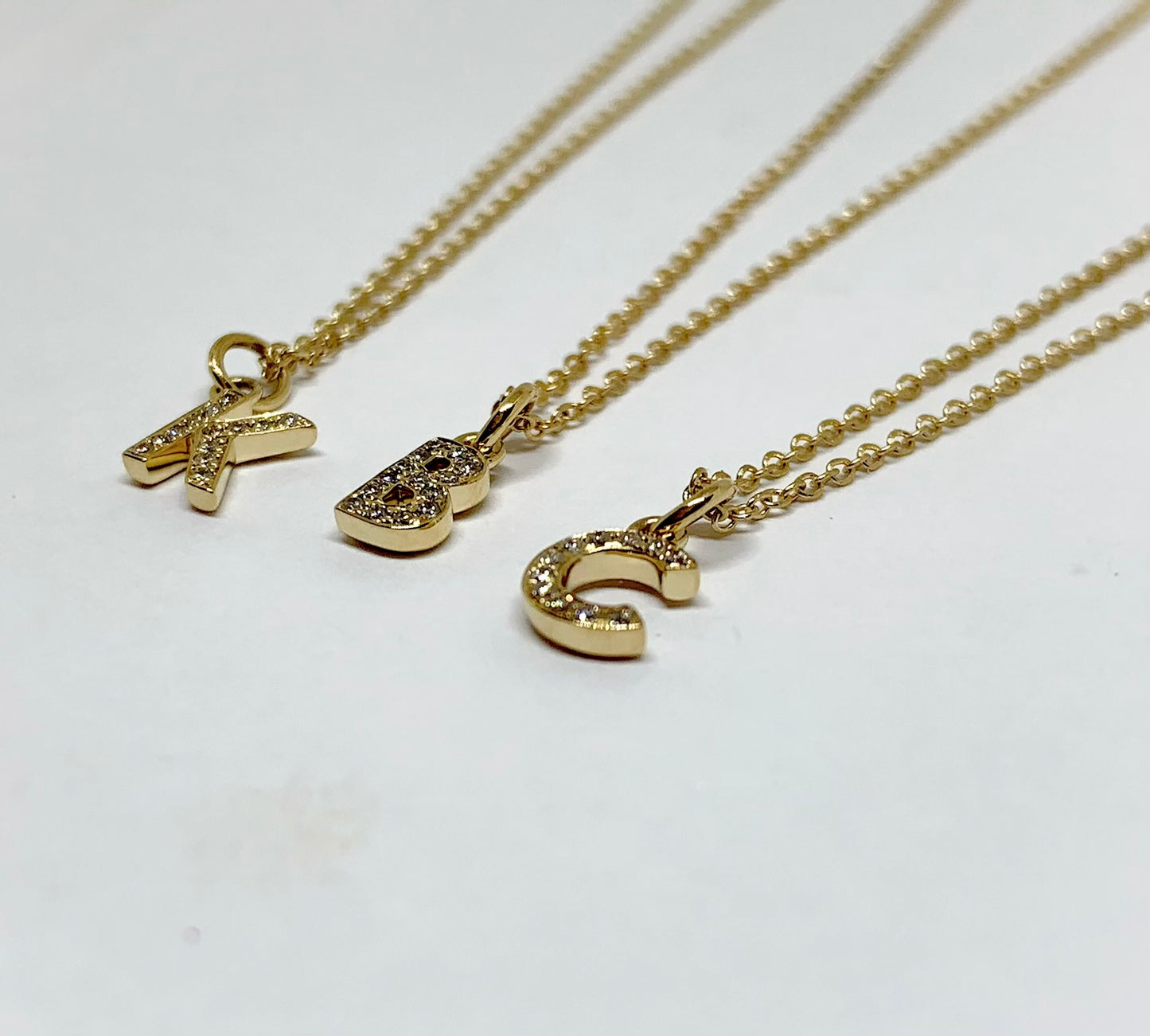 Tiny 14k Gold .05ct Diamond Initial Charm/ Pendant Slide with chain