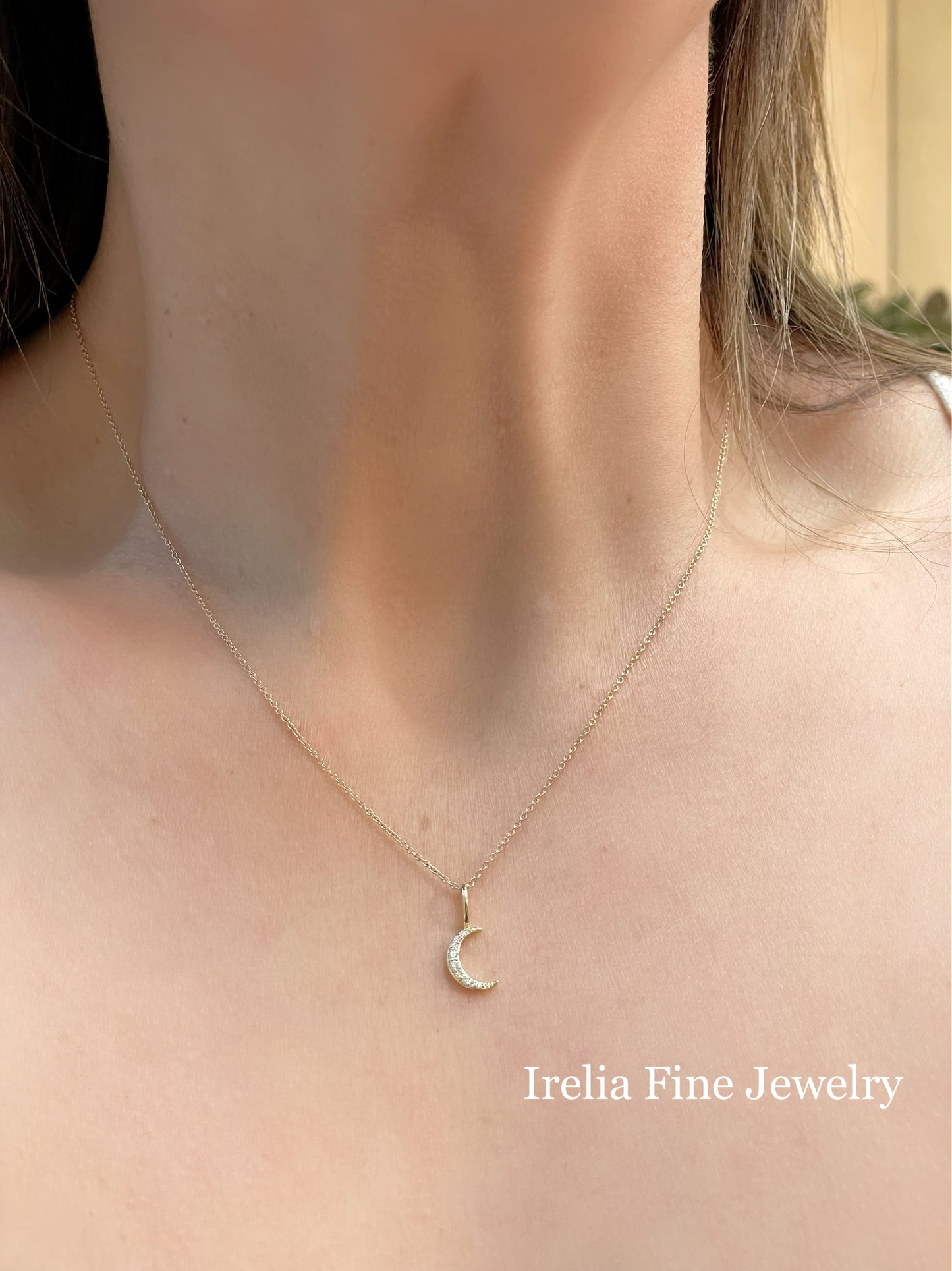 14K Yellow .07 CTW Natural Diamond Crescent Moon Pendant/Charm