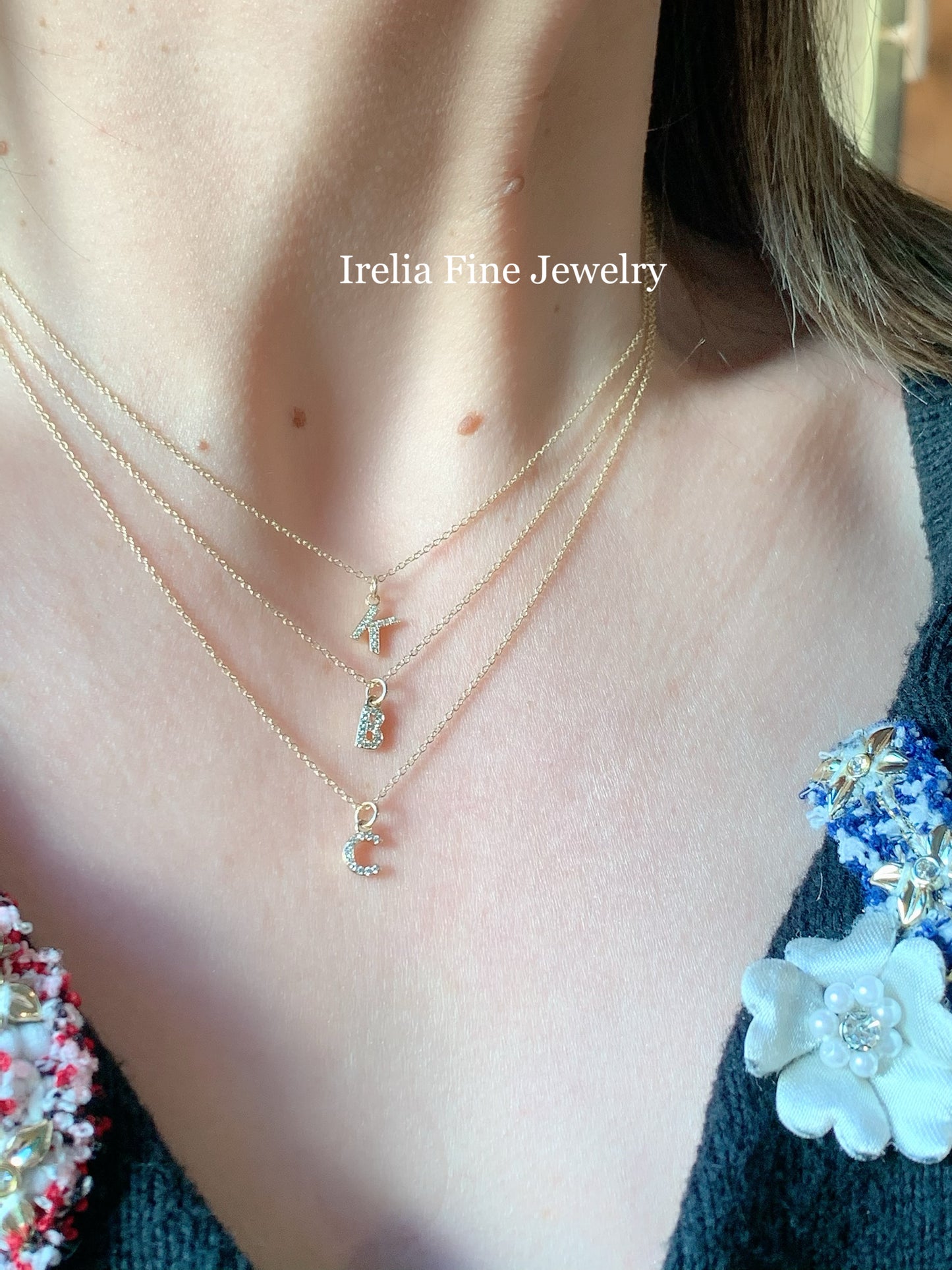 Tiny 14k Gold .05ct Diamond Initial Charm/ Pendant Slide with chain