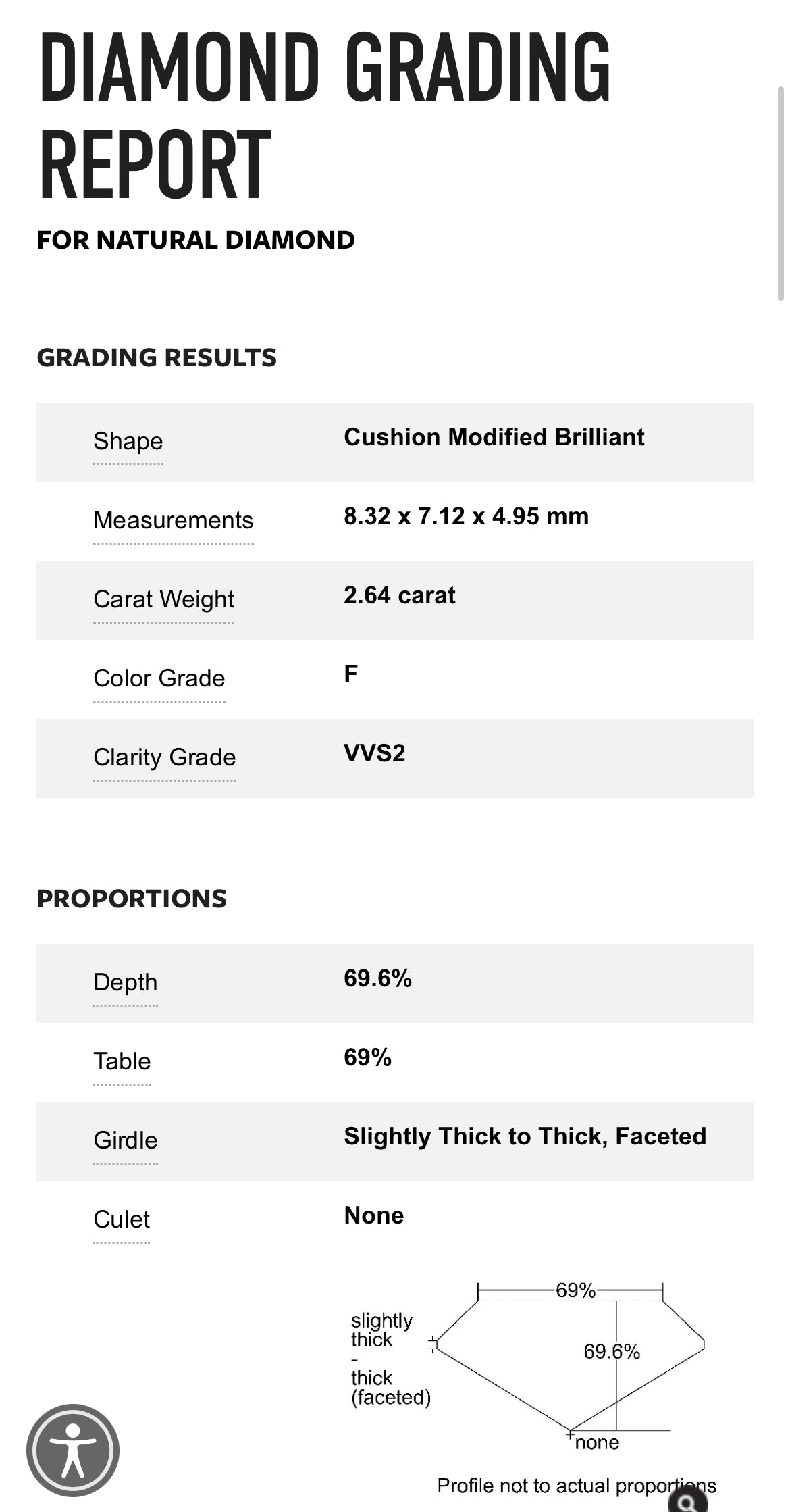 2.64 Carat Cushion Cut Diamond , F , VVS2 GIA Diamond Report 2236687638