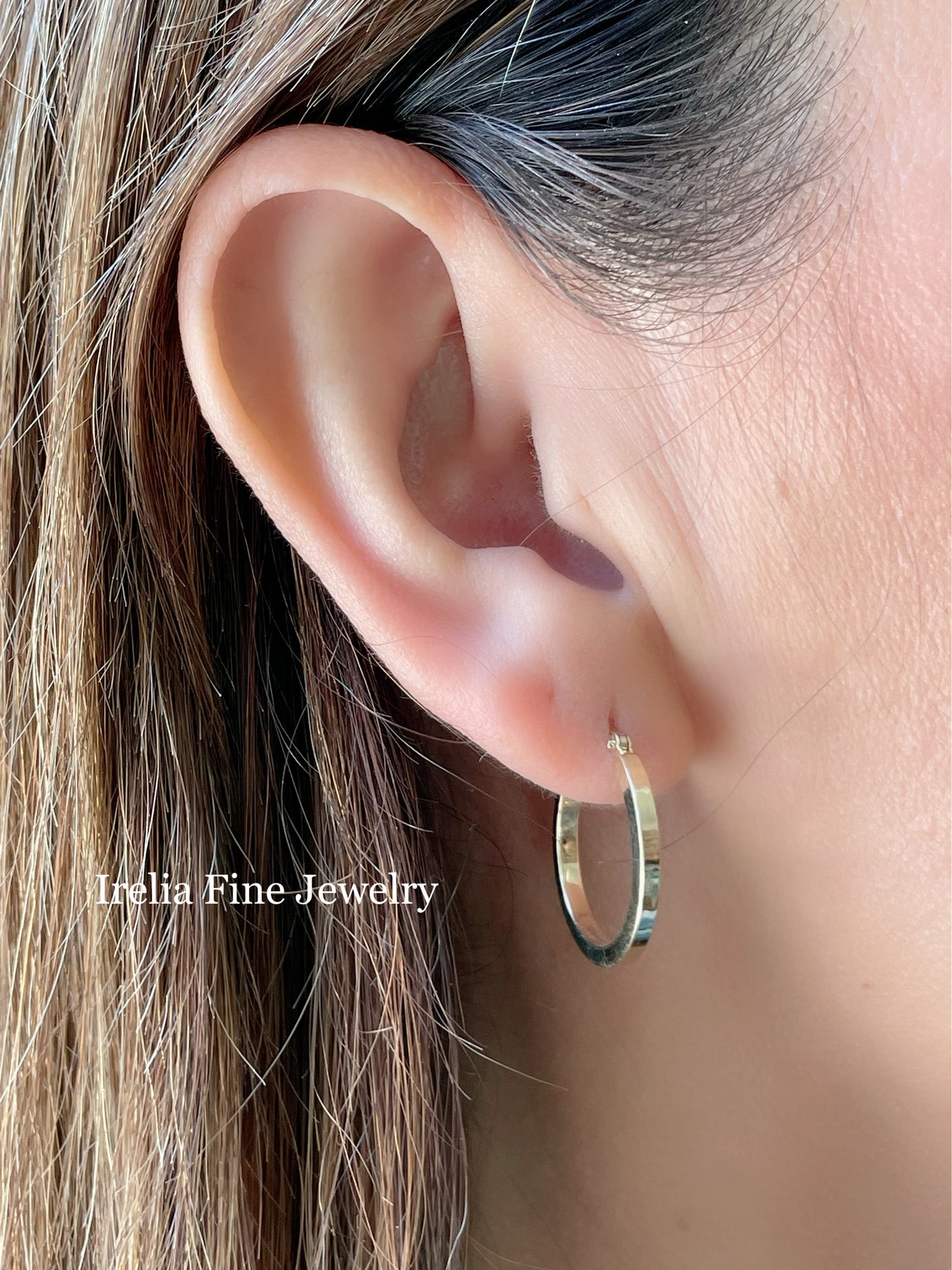14k Gold 2 mm Flat Hoop Earrings