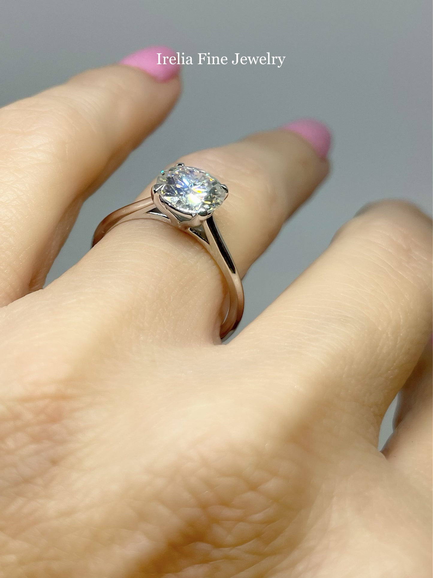 1.50 Carat Round Moissanite 14k White Solitaire Engagement Color D-E-F , Cut Heart and Arrow