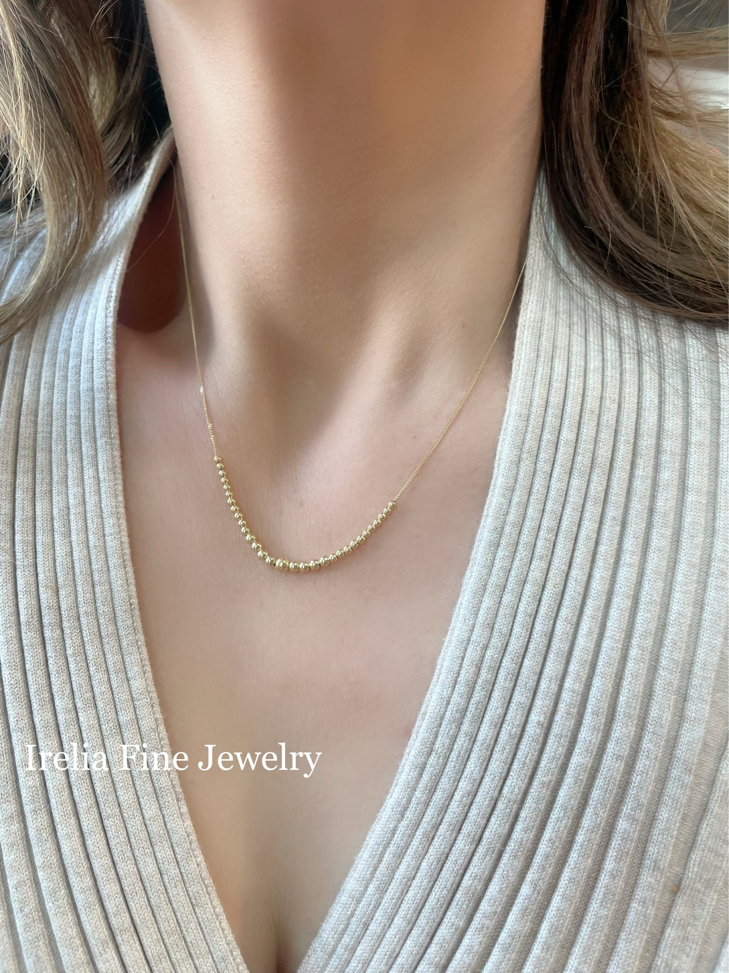 14K Yellow Gold Polished Graduated Beaded Necklace