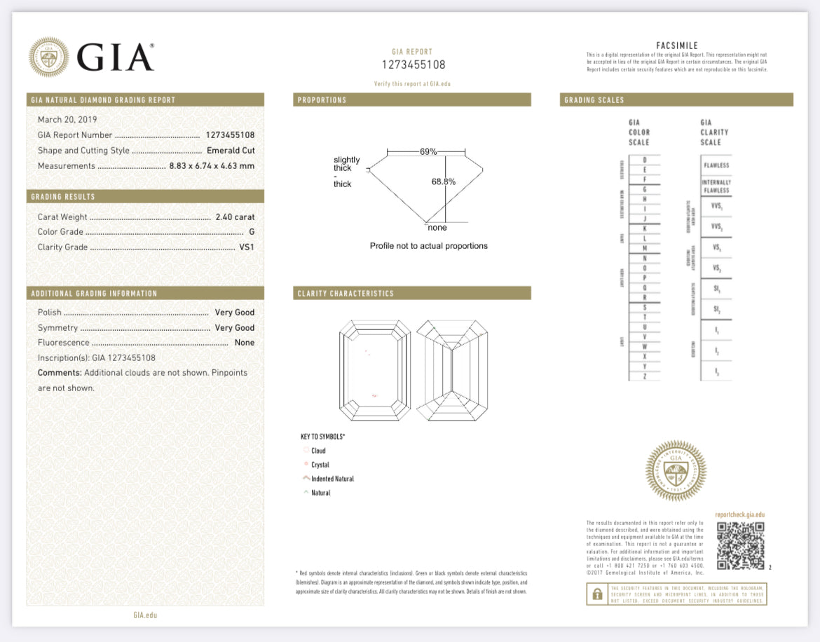 2.40 Carat Emerald Cut Diamond G , VS1, GIA CERTIFICATE 1273455108