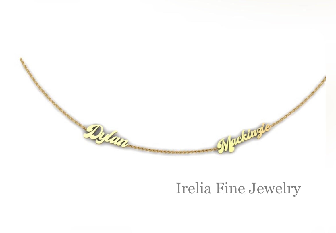Custom Personalized Neck Wear : 14k Gold Double Name Necklace
