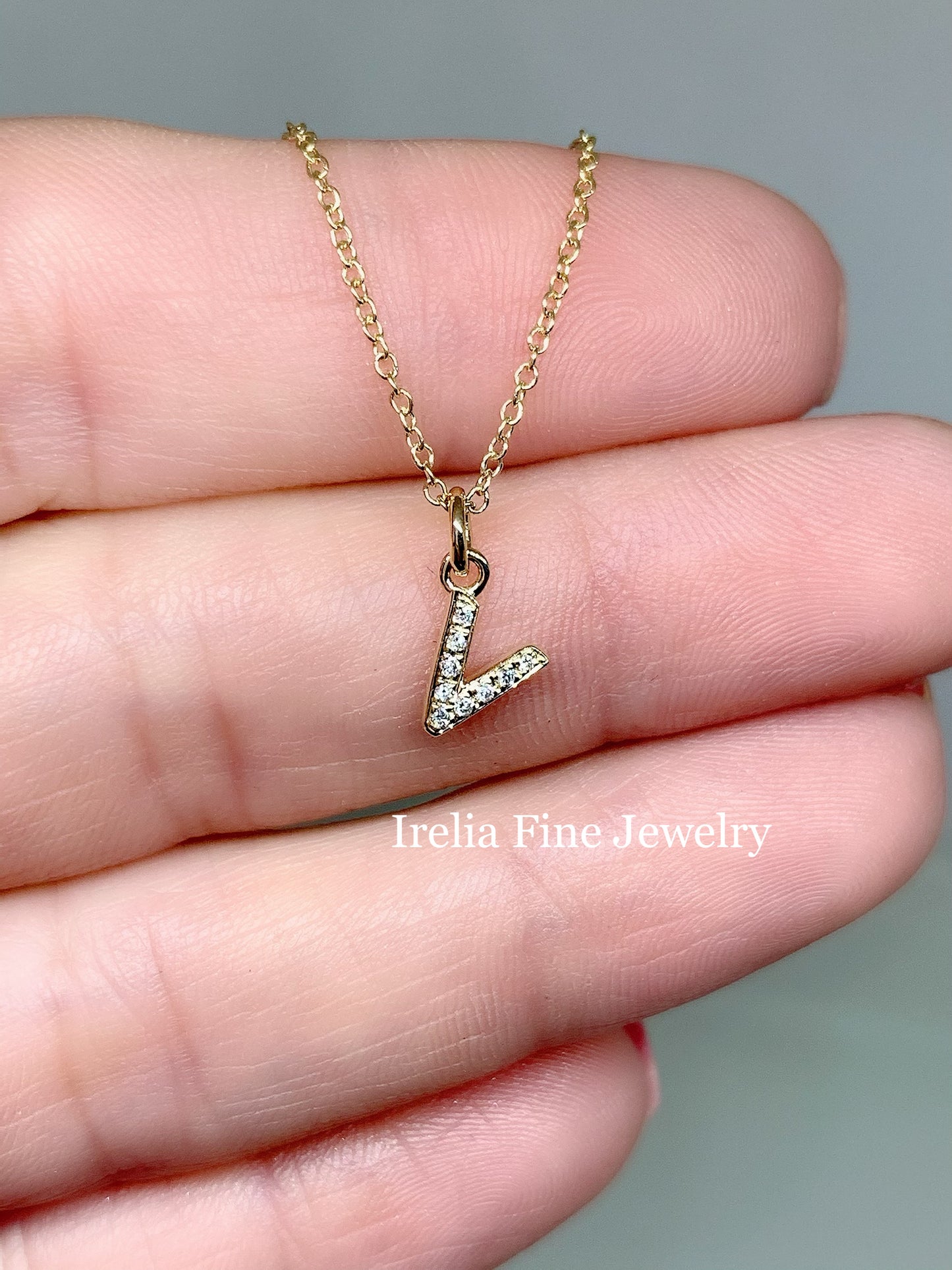 Tiny 14k Gold .05ct Diamond Initial Charm/ Pendant Slide with chain