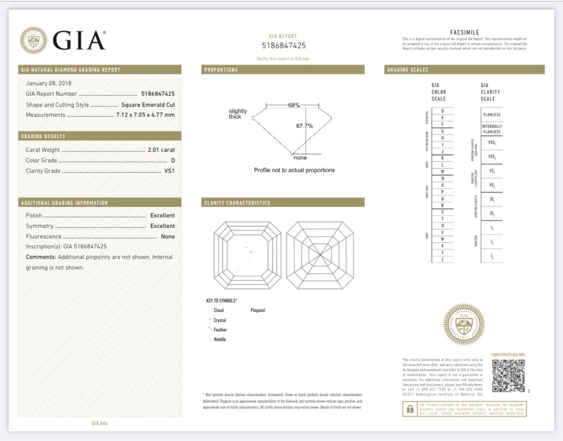 2.01 Carat Asscher Cut Diamond D , VS1 , GIA CERTIFICATE 5186847426