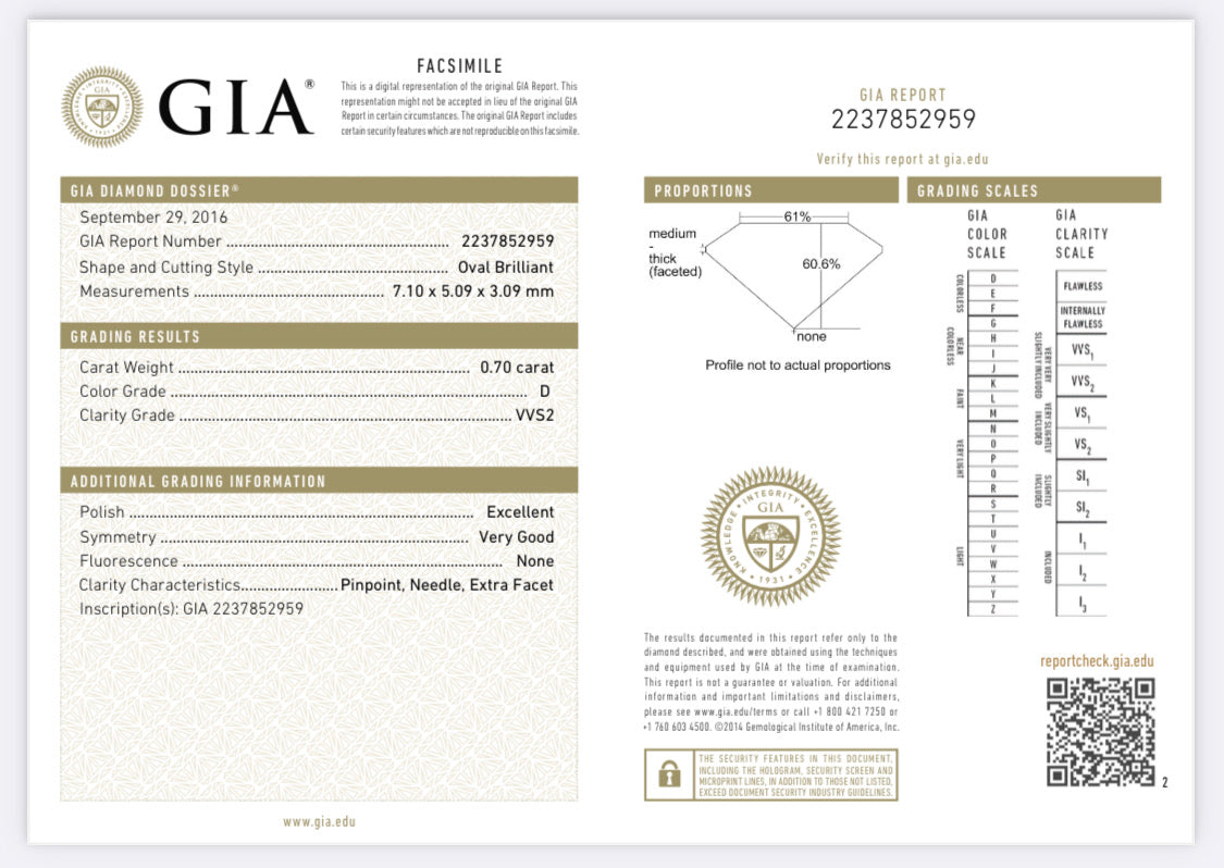 .70 Carat Oval Cut Diamond D , VVS2, GIA CERTIFICATE 2237852959