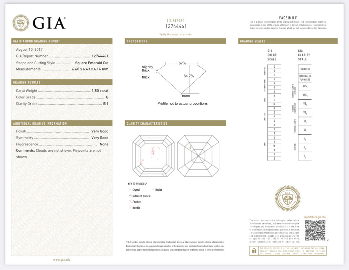 1.50 Carat Asscher Cut Diamond G , S1 , GIA CERTIFICATE 12744461
