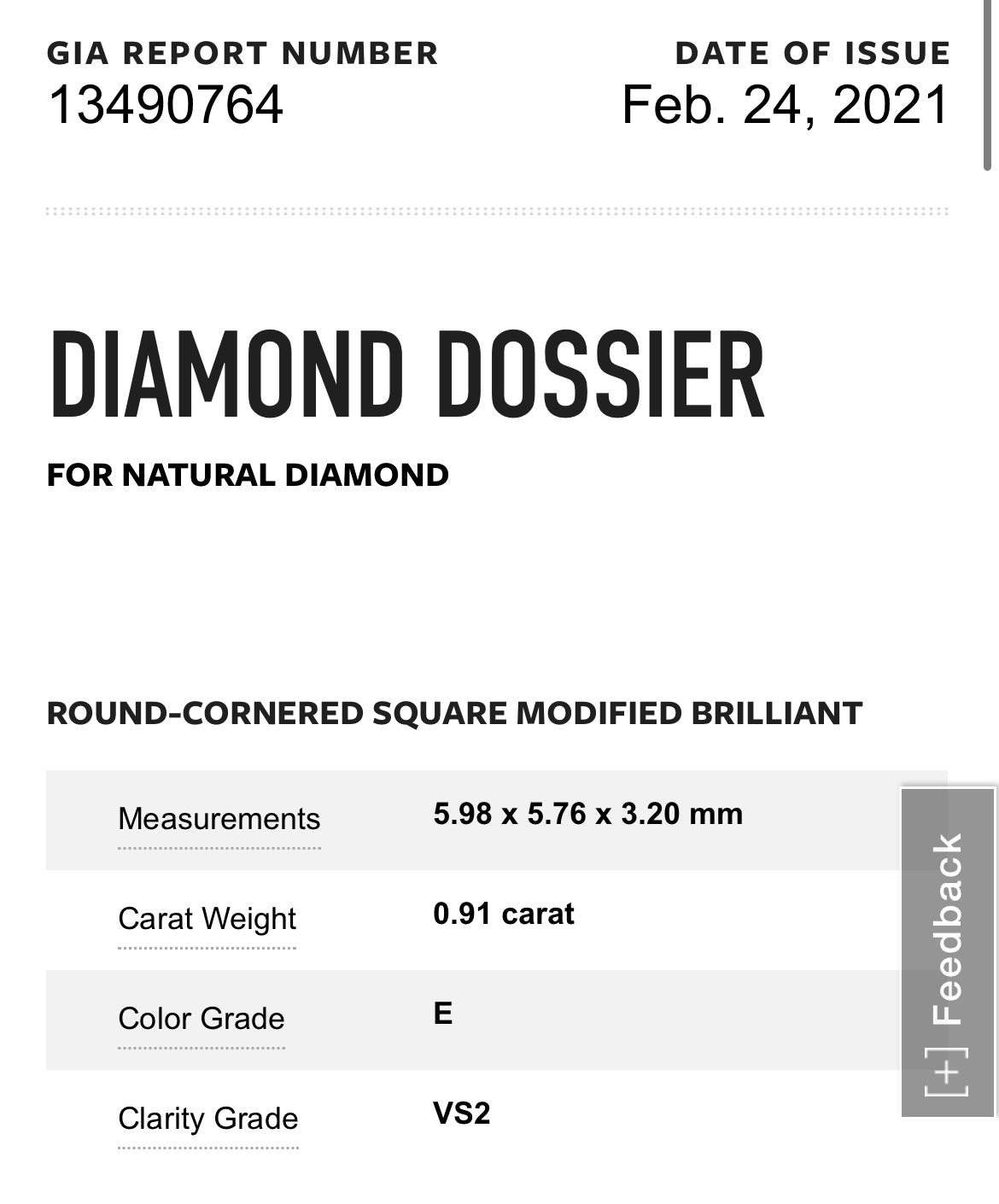 .91 Carat Cushion Cut Diamond E , VS2 , GIA Certified 13490764