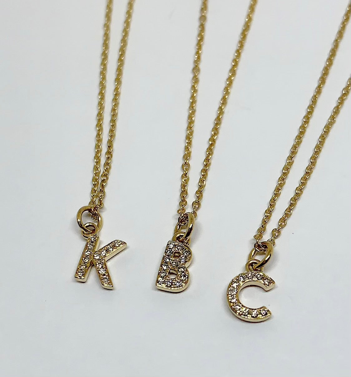 Tiny 14k Gold .05ct Diamond Initial Charm/ Pendant Slide with chain