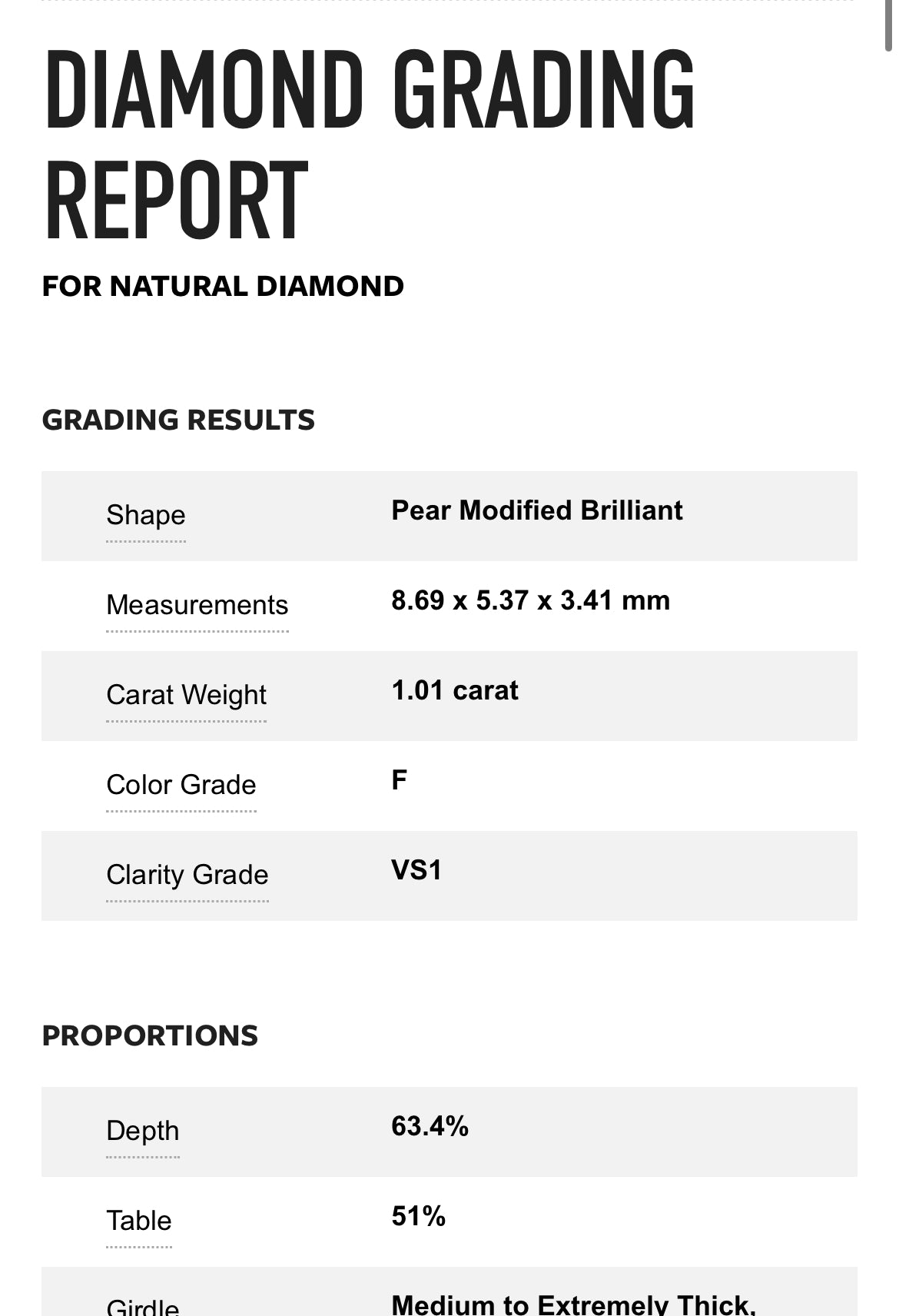 1.01 Carat Pear Shape Diamond F, VS1 , GIA Certified 5221815068