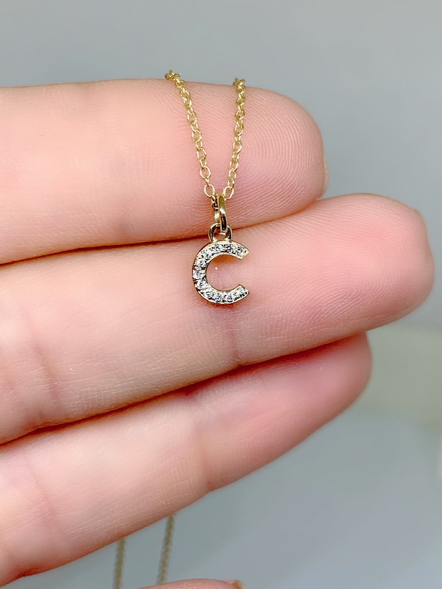 Tiny 14k Gold .05ct Diamond Initial Charm/ Pendant Slide with chain