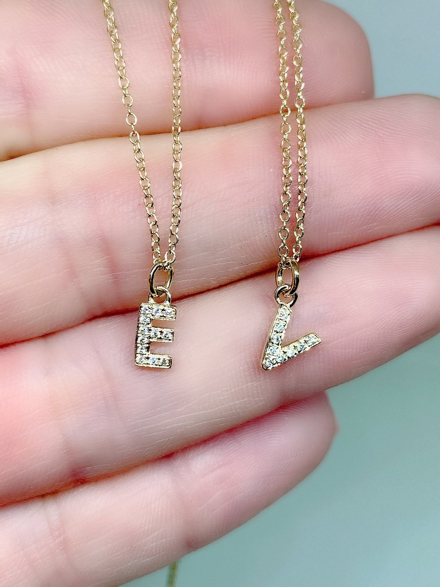 Tiny 14k Gold .05ct Diamond Initial Charm/ Pendant Slide with chain