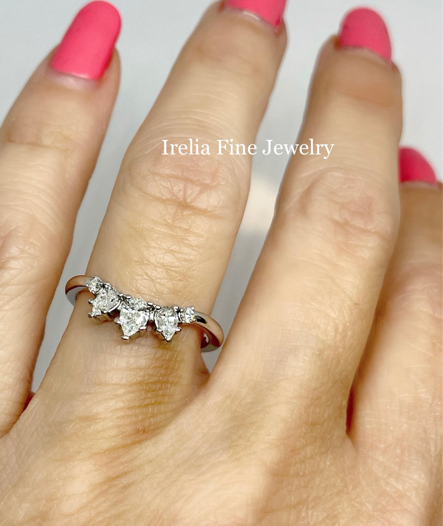 14K White Gold 3/8 CTW Natural Pear Shape Diamond Contour Band