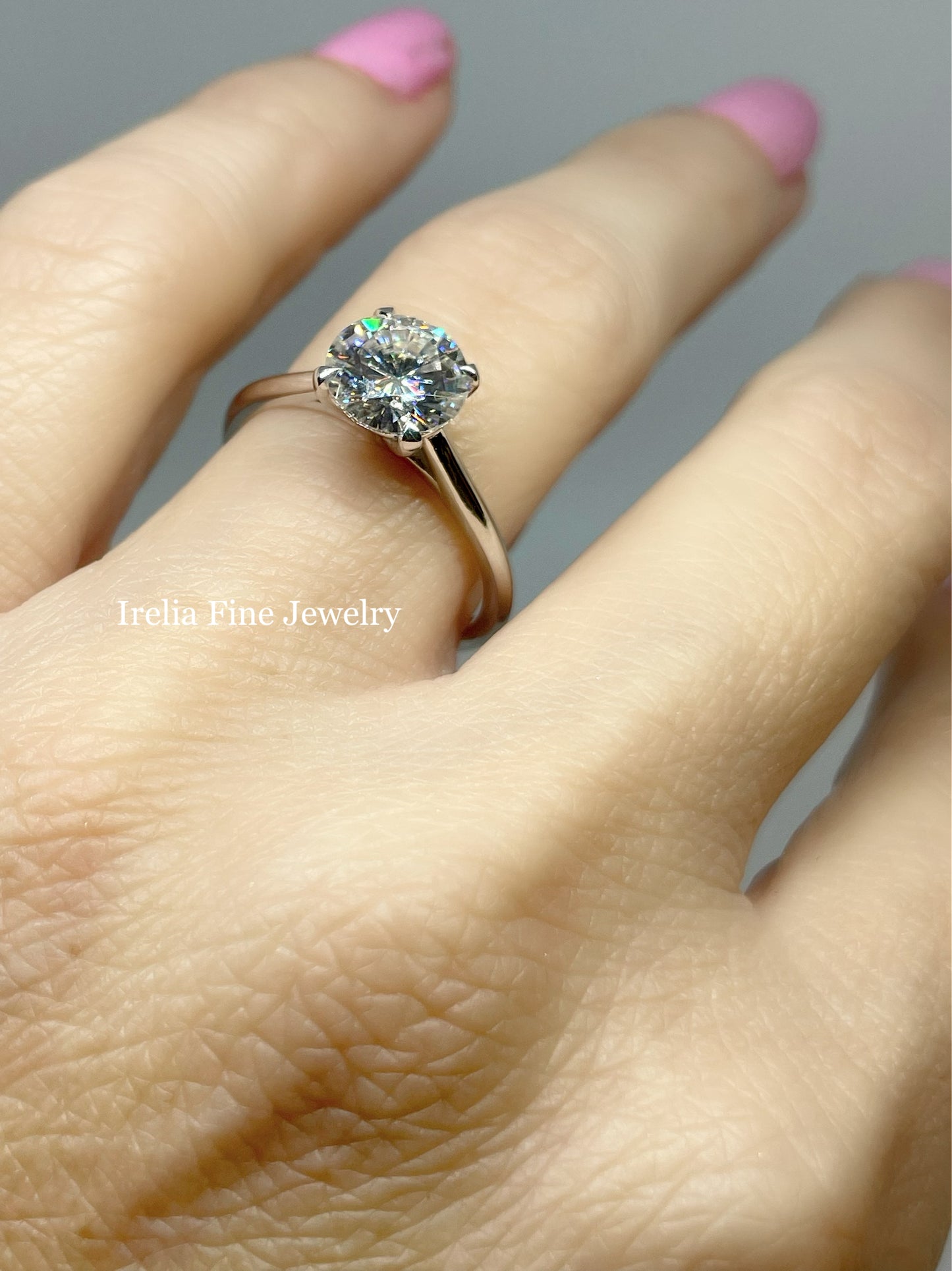 1.50 Carat Round Moissanite 14k White Solitaire Engagement Color D-E-F , Cut Heart and Arrow