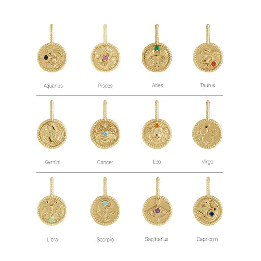 14k Yellow Gold Diamond and Gemstone Zodiac Pendants