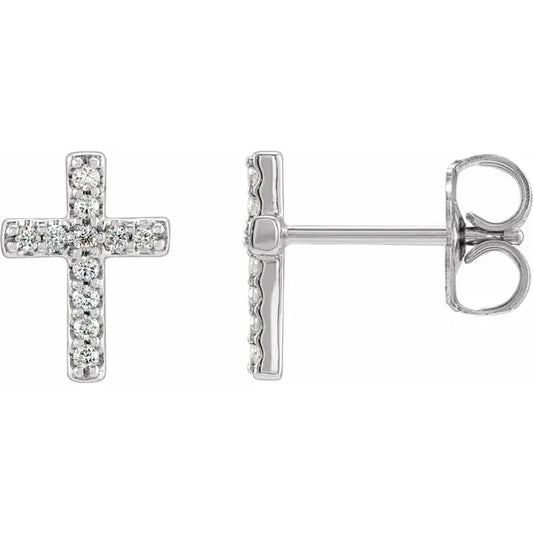 TINY Baby gold 14K White Gold 1/10 CTW Natural Diamond Cross Earrings