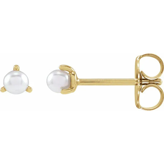 Tiny 14K Yellow Gold Cultured White Seed Pearl Earrings size 2.5 mm