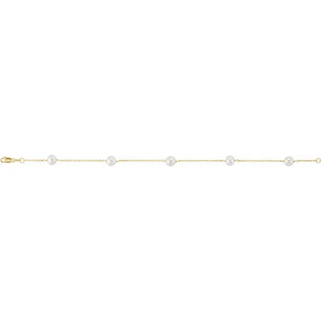 14K Yellow Gold Pearl Station Bracelet 7 Inches