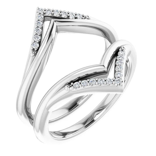 14K White 1/8 CTW Natural Diamond Double V Shape Ring Guard