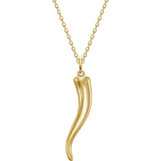 Large 14K Gold Italian Horn Pendant with chain