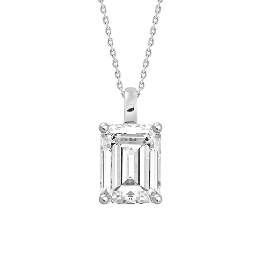 Size .50 - 3.00 Carat Emerald Cut Lab Diamond Solitaire Pendant in 14k White Gold