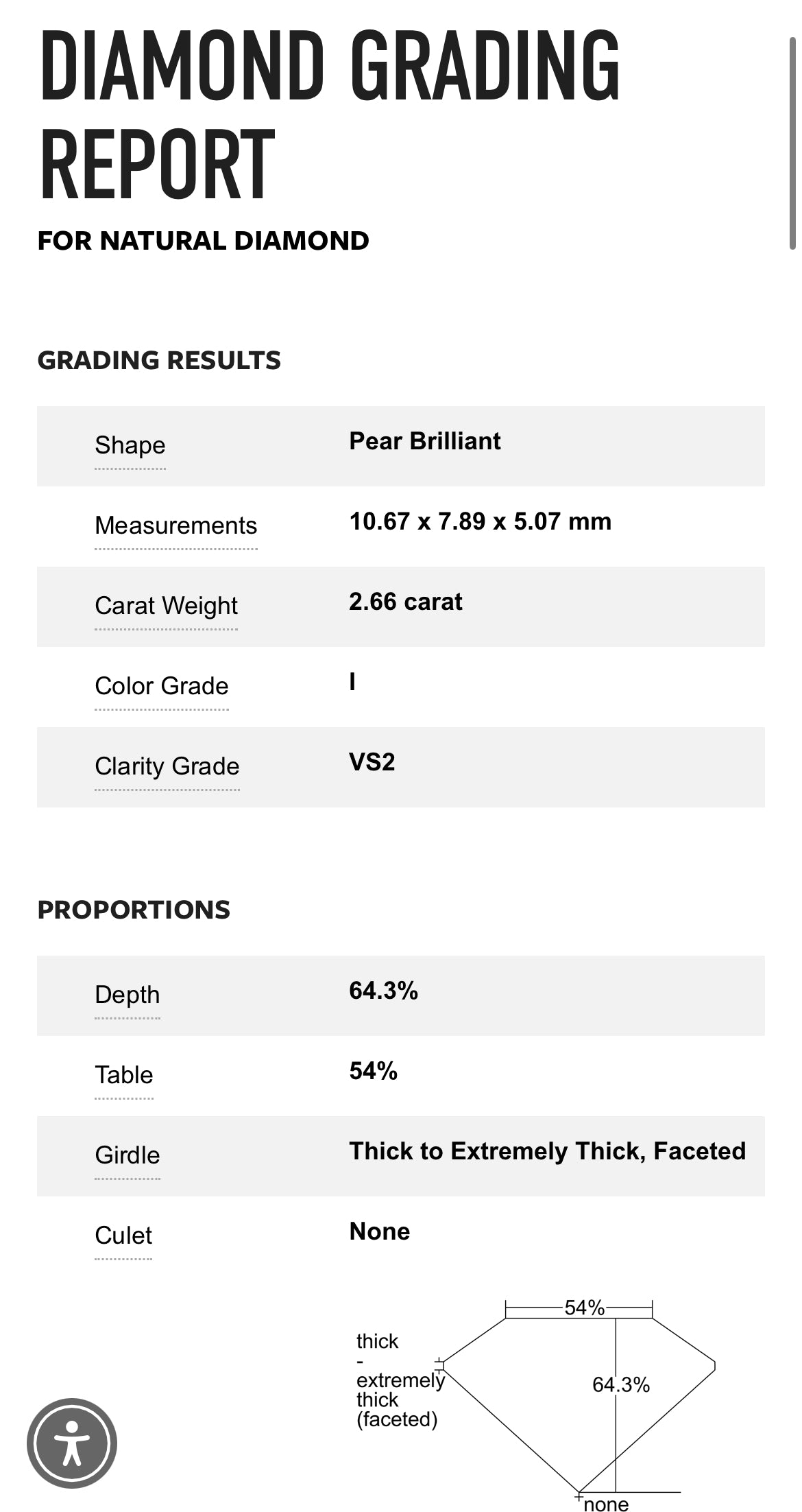 2.66 Carat Pear Shape  Diamond I , VS2 , GIA Certified 6213714545