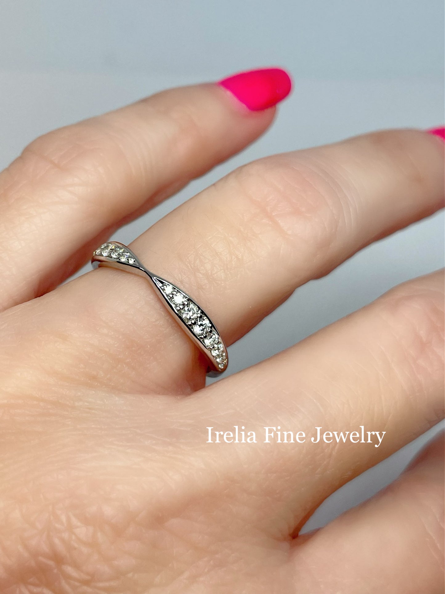 14K White Gold 1/5 CTW Natural Diamond Pinched Contour Band or Stackable