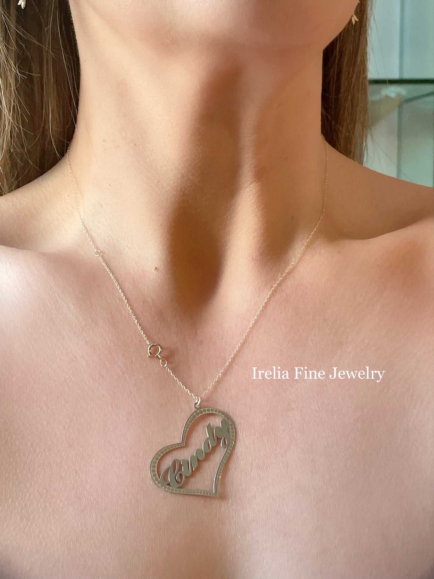 14k Yellow Gold Scripted Heart Nameplate Necklace, comes with 14k Gold 18"  inch Chain