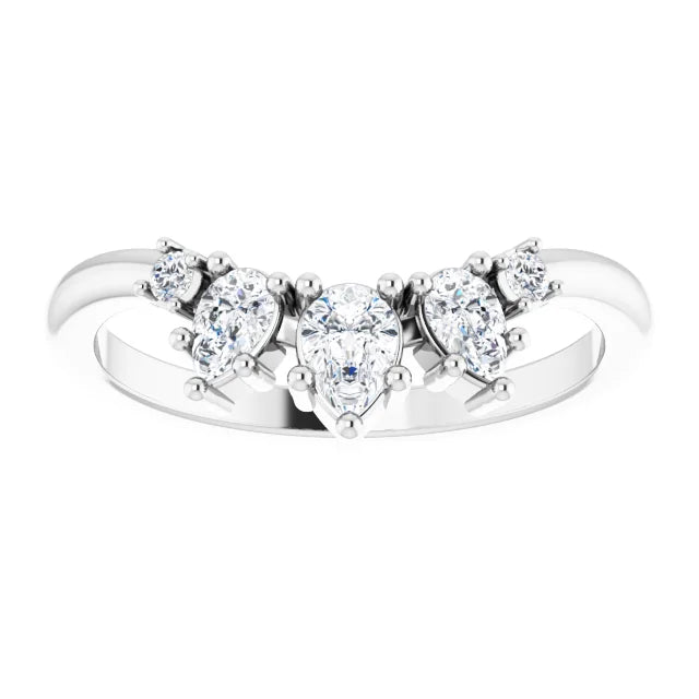 14K White Gold 3/8 CTW Natural Pear Shape Diamond Contour Band