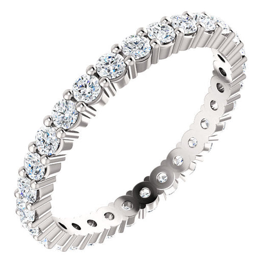 14K White Gold 2 mm Round Natural 7/8 Carat Diamond Eternity Band, Ring Size 7