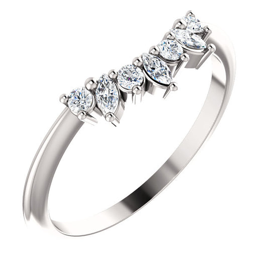14K Gold 1/6 Carat Natural Diamond Petite Marquis Contoured Band