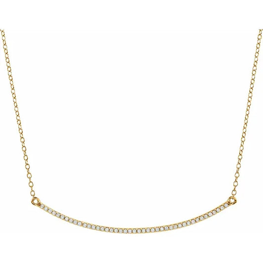 14K Yellow 1/6 CT Natural Diamond Bar Pendant, Comes with Adjustable 16-18" Necklace