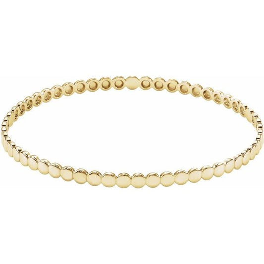 14K Yellow Beaded Bangle Bracelet, Size 7 3/4