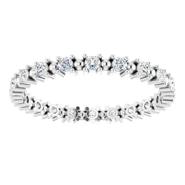 14K White 3/8 CTW Natural Diamond Eternity with Beaded design, Ring Size 7