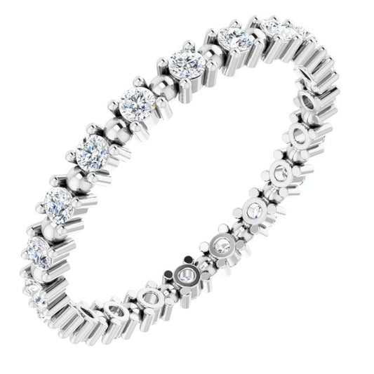 14K White 3/8 CTW Natural Diamond Eternity with Beaded design, Ring Size 7