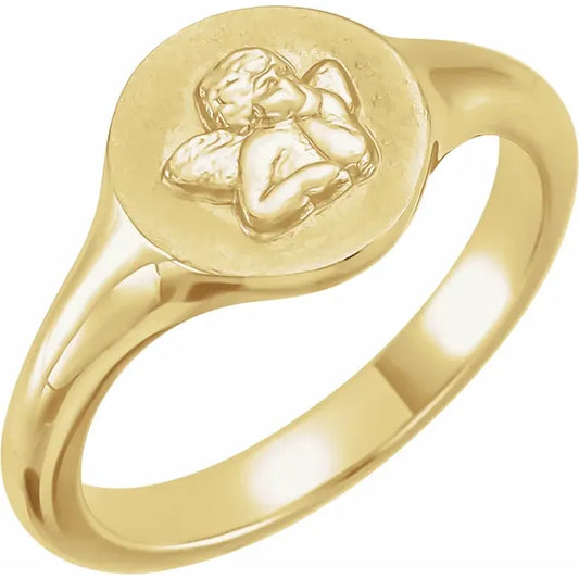 14K Yellow Cherub Angel Pinky Ring, Size 4