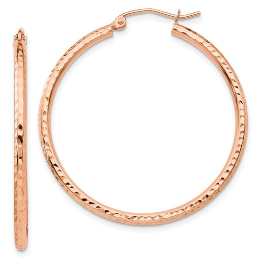 14k Gold Polished Lightweight Large Diamond-cut Tube Hoop Earrings - Metal Options 14k Rose - White - Yellow
