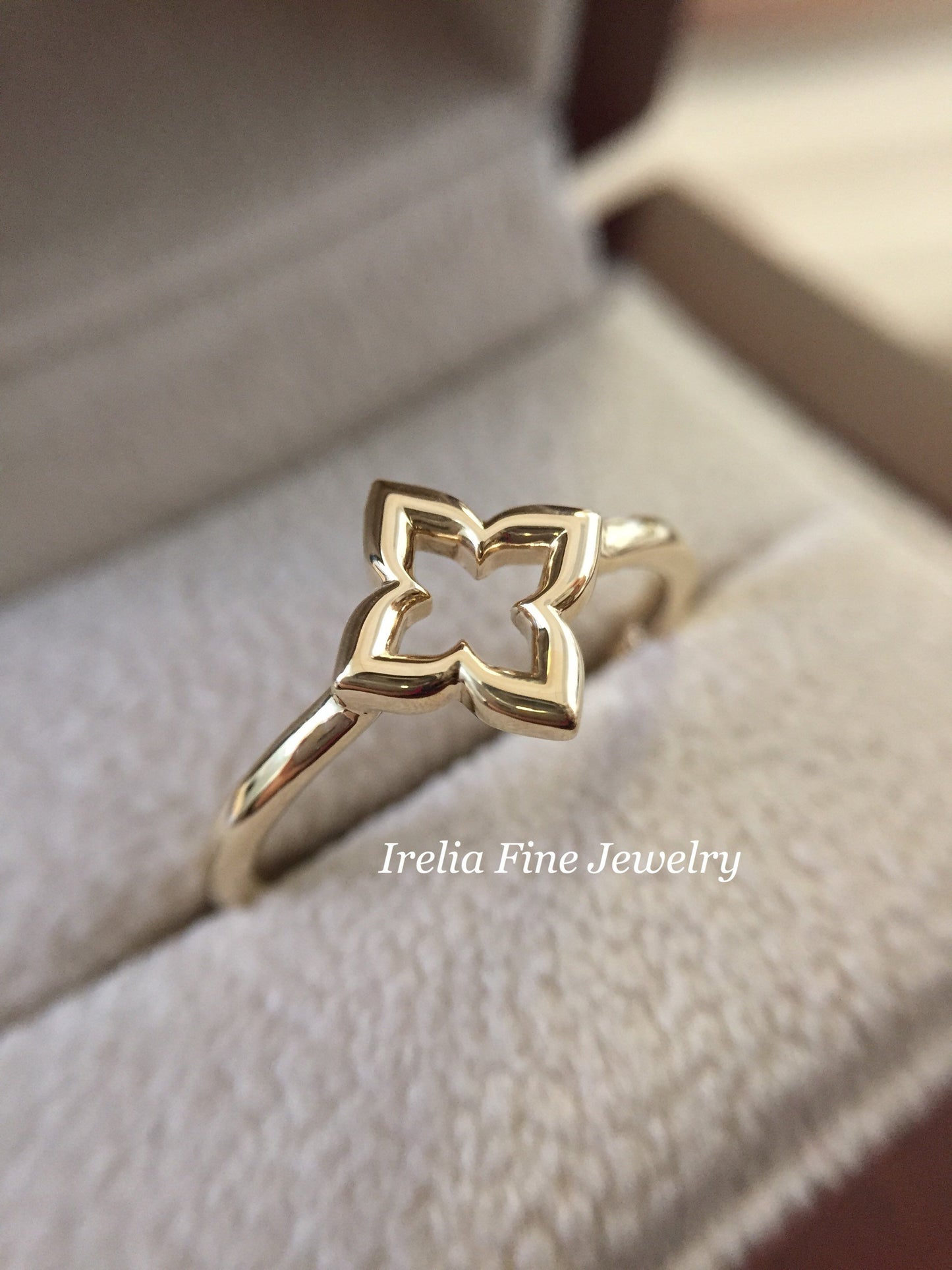 Dainty 14K Yellow Gold Clover Stackable Ring- Ring Size 7