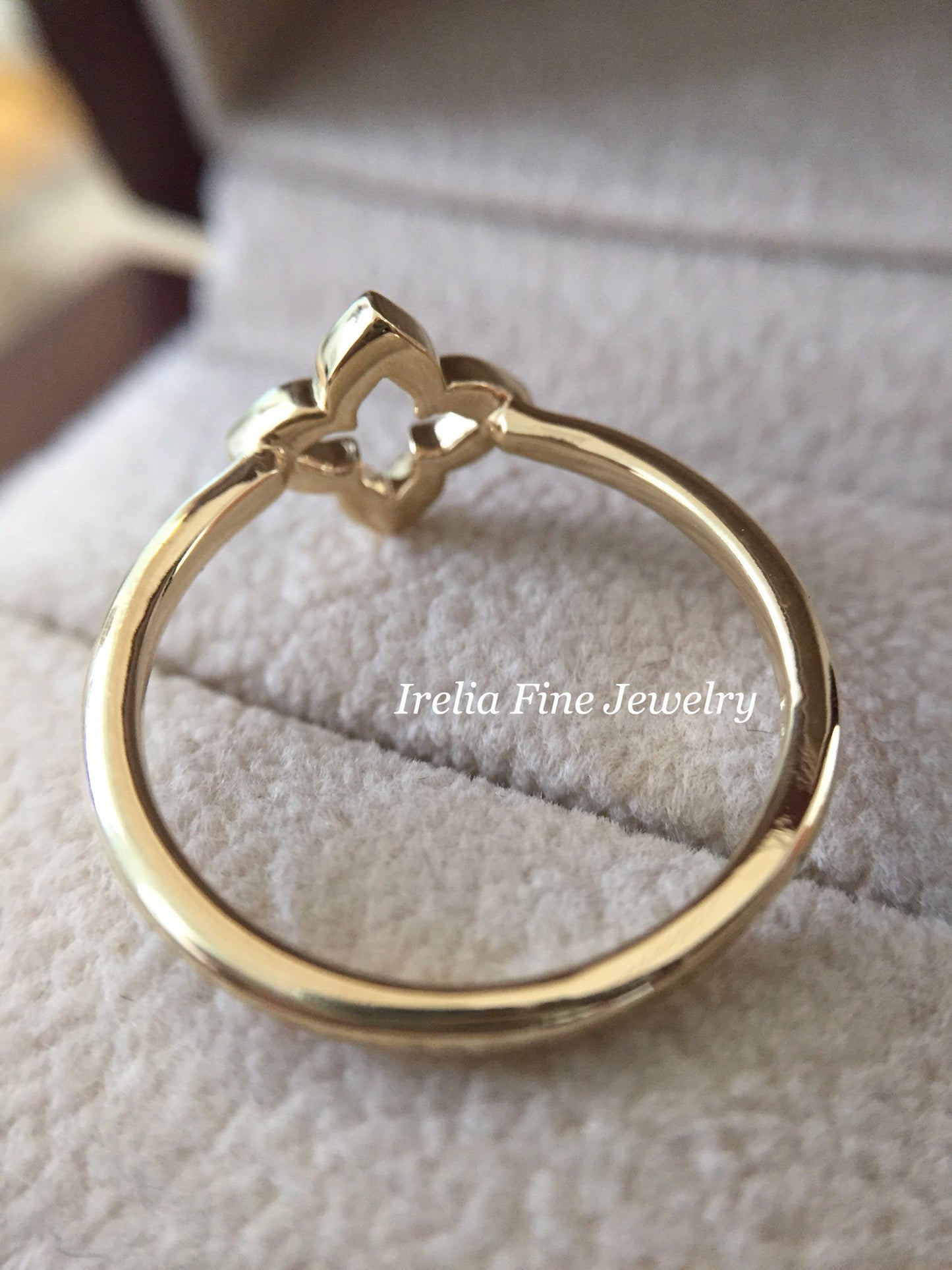 Dainty 14K Yellow Gold Clover Stackable Ring- Ring Size 7