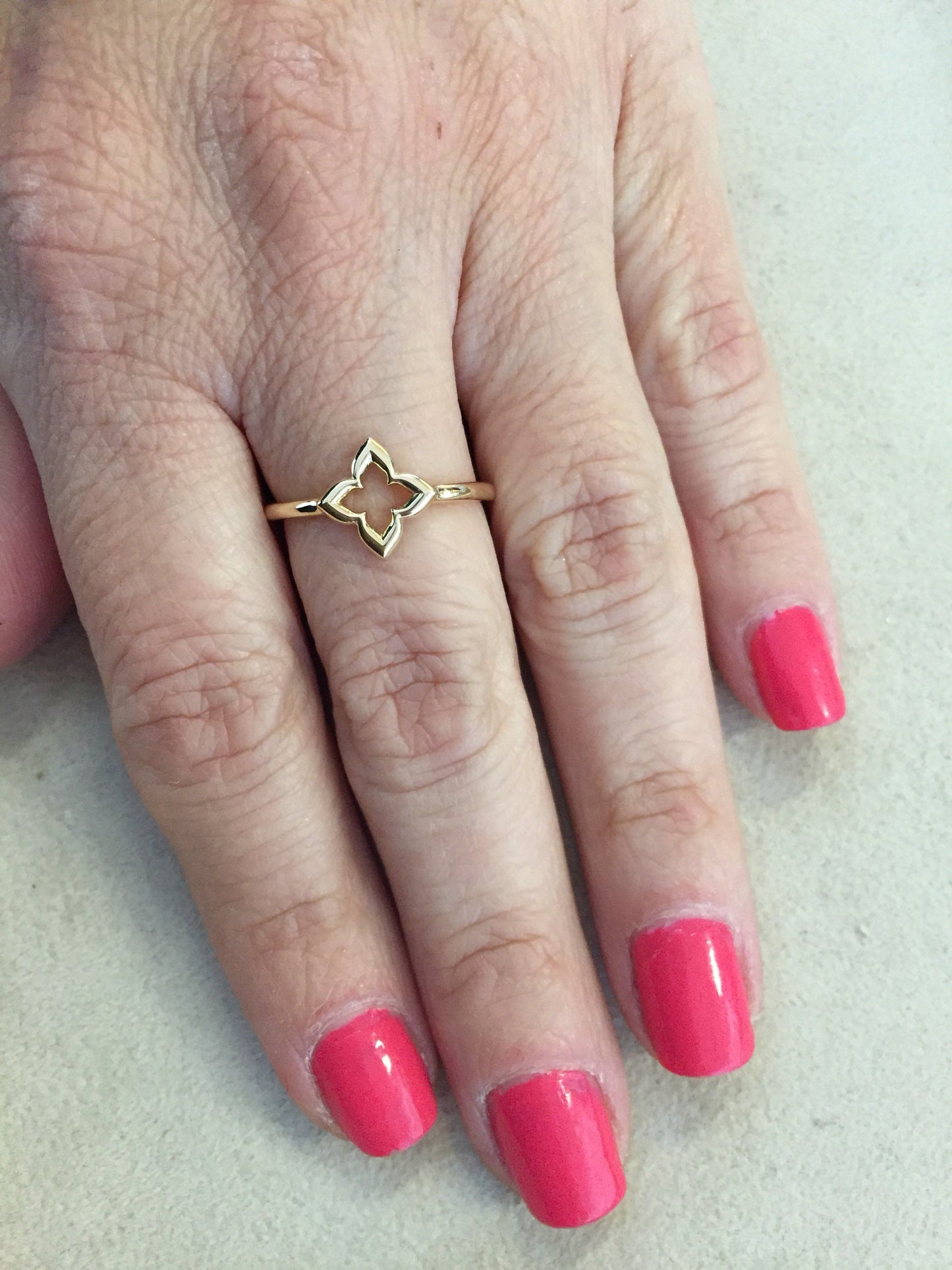 Dainty 14K Yellow Gold Clover Stackable Ring- Ring Size 7