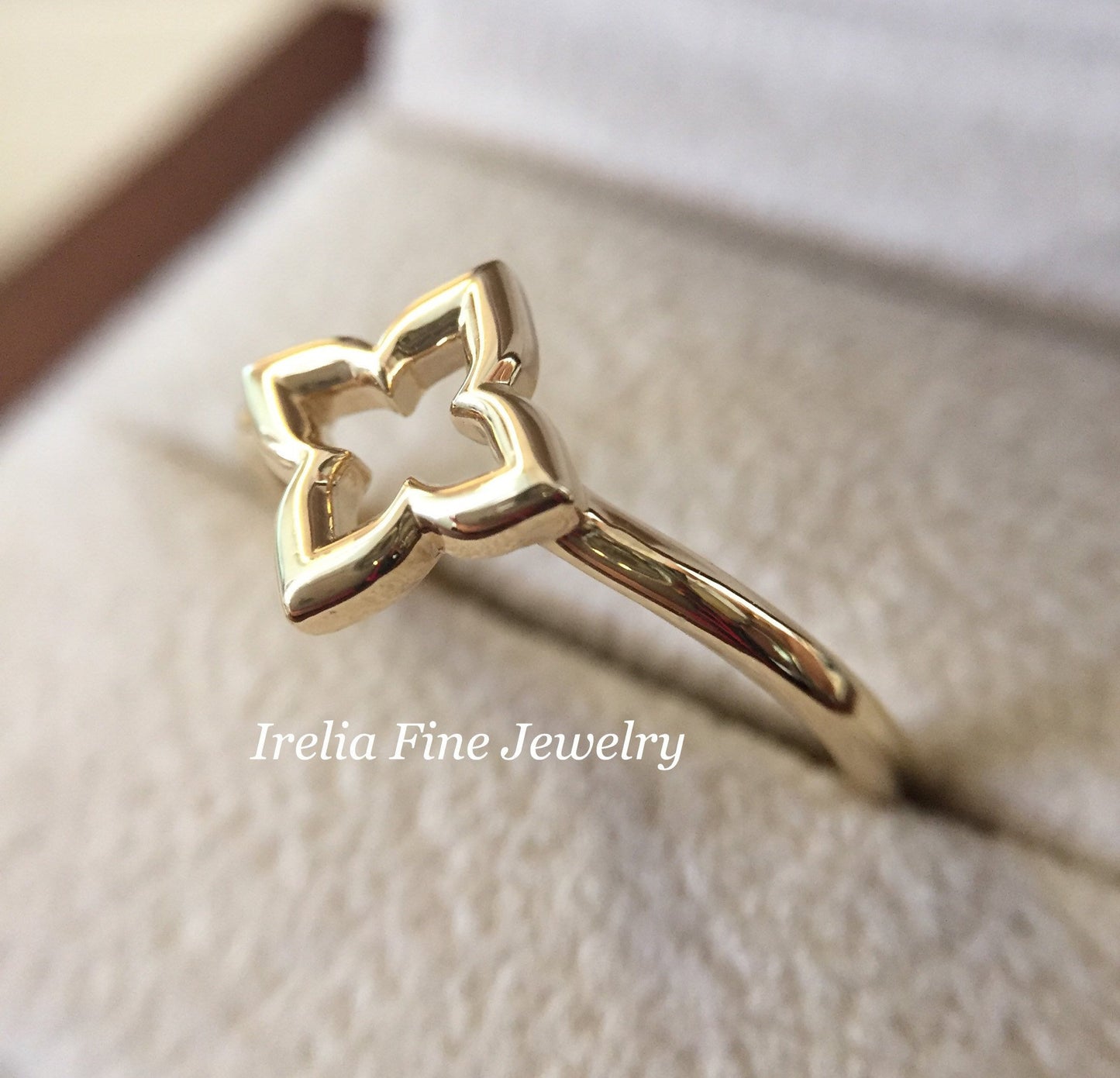 Dainty 14K Yellow Gold Clover Stackable Ring- Ring Size 7