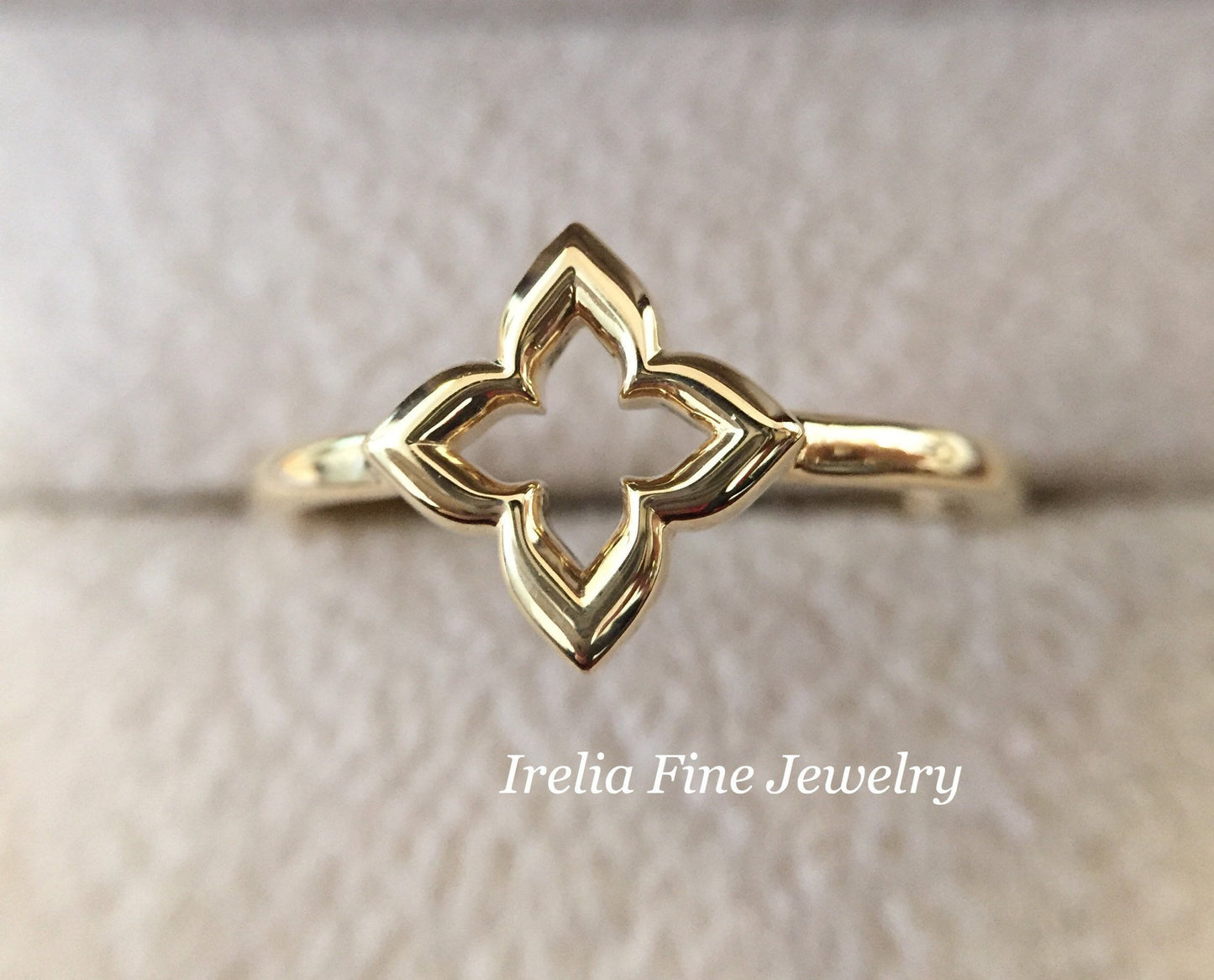Dainty 14K Yellow Gold Clover Stackable Ring- Ring Size 7