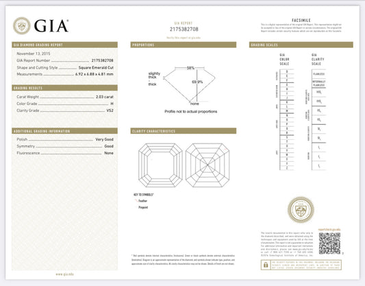 2.03 Carat Asscher Cut Diamond H , VS2 , GIA CERTIFICATE 2175382708   //